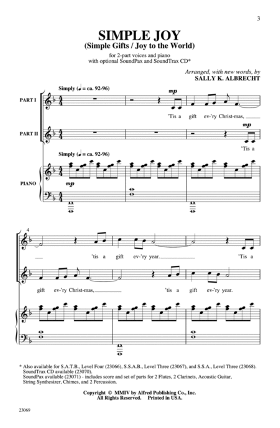 Simple Joy (Simple Gifts / Joy to the World) 2-Part scores gallery preview page 10