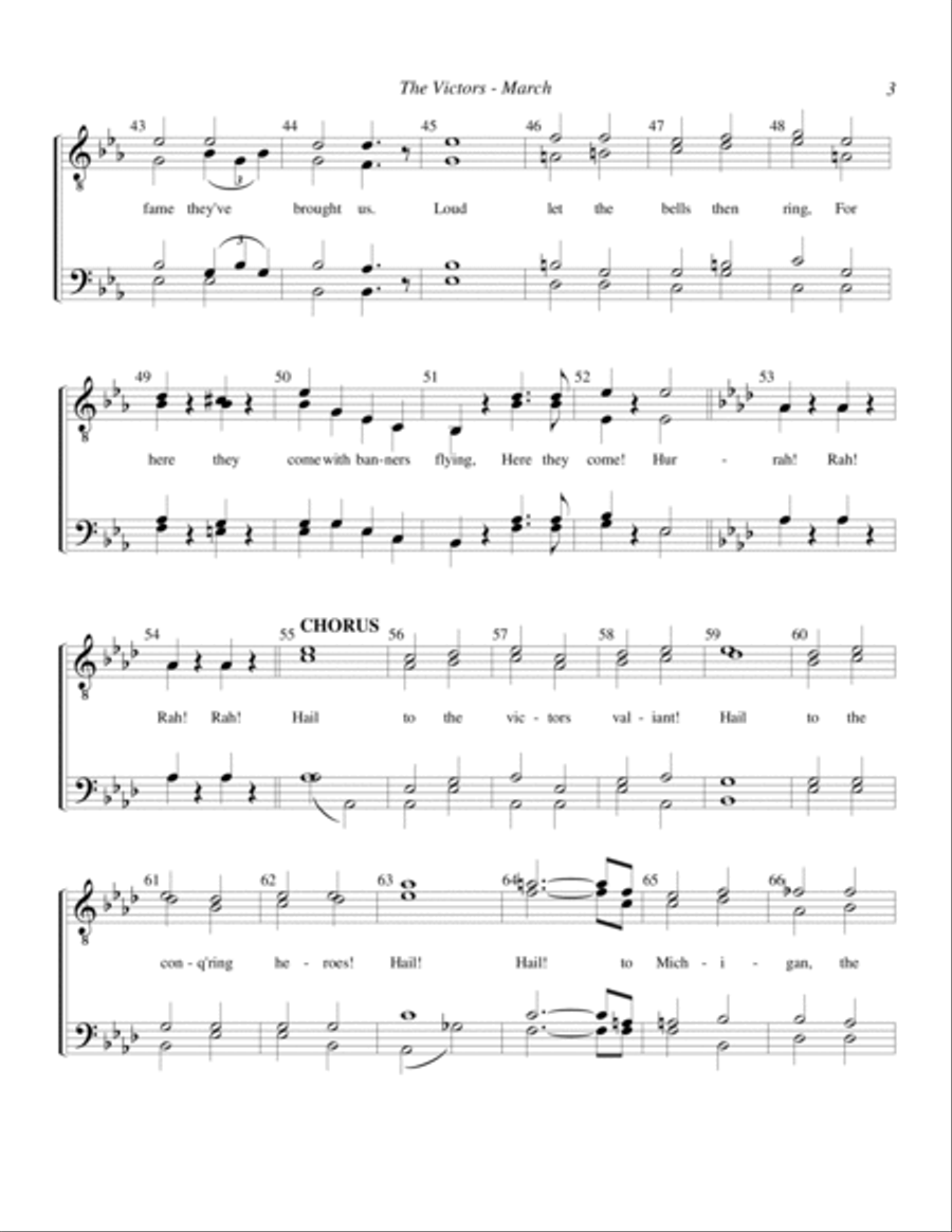 The Victors March (U of M Fight Song) TTBB scores gallery preview page 3