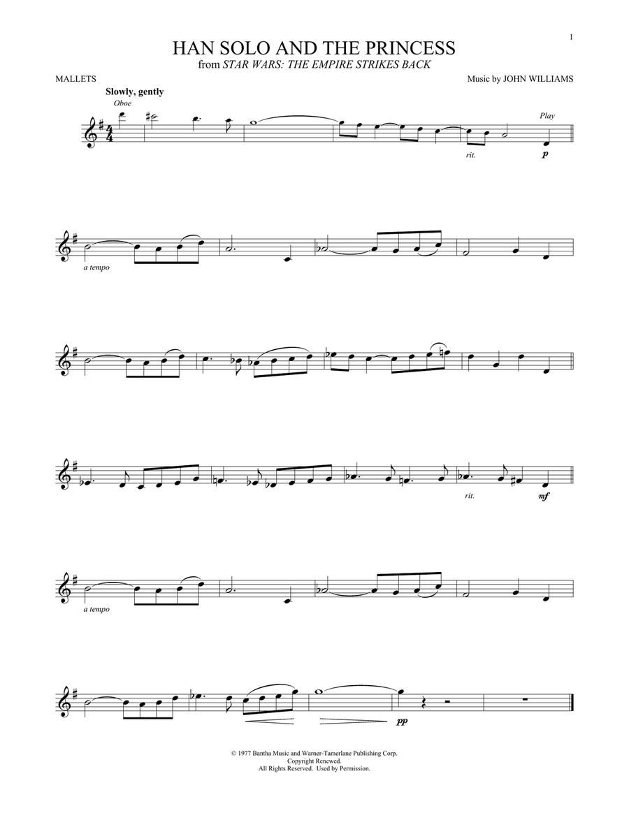 Han Solo And The Princess (from Star Wars: The Empire Strikes Back) Percussion scores gallery preview page 1