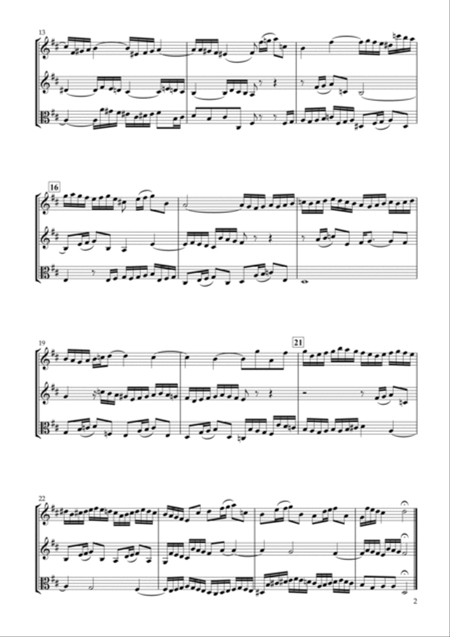 Sinfonia No.3 BWV.789 for Two Violins & Viola String Duet scores gallery preview page 2