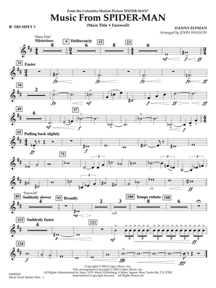 Book cover for Music from Spider-Man (arr. John Wasson) - Bb Trumpet 3