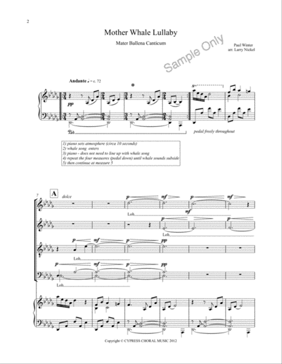 Mother Whale Lullaby 4-Part scores gallery preview page 2