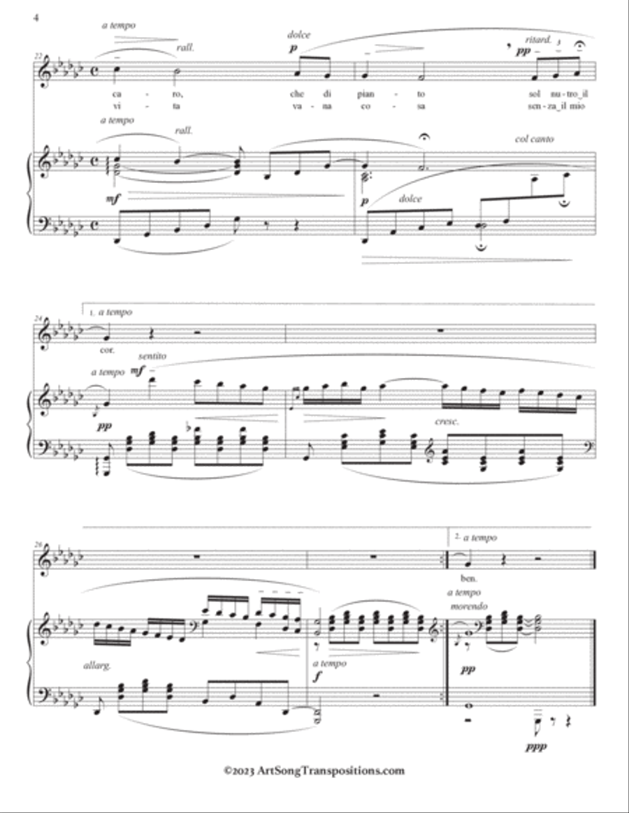 DONAUDY: O del mio amato ben (transposed to G-flat major and F major) Voice scores gallery preview page 5