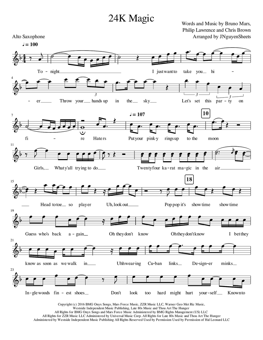 24K Magic 24K Magic Alto Saxophone scores gallery preview page 1