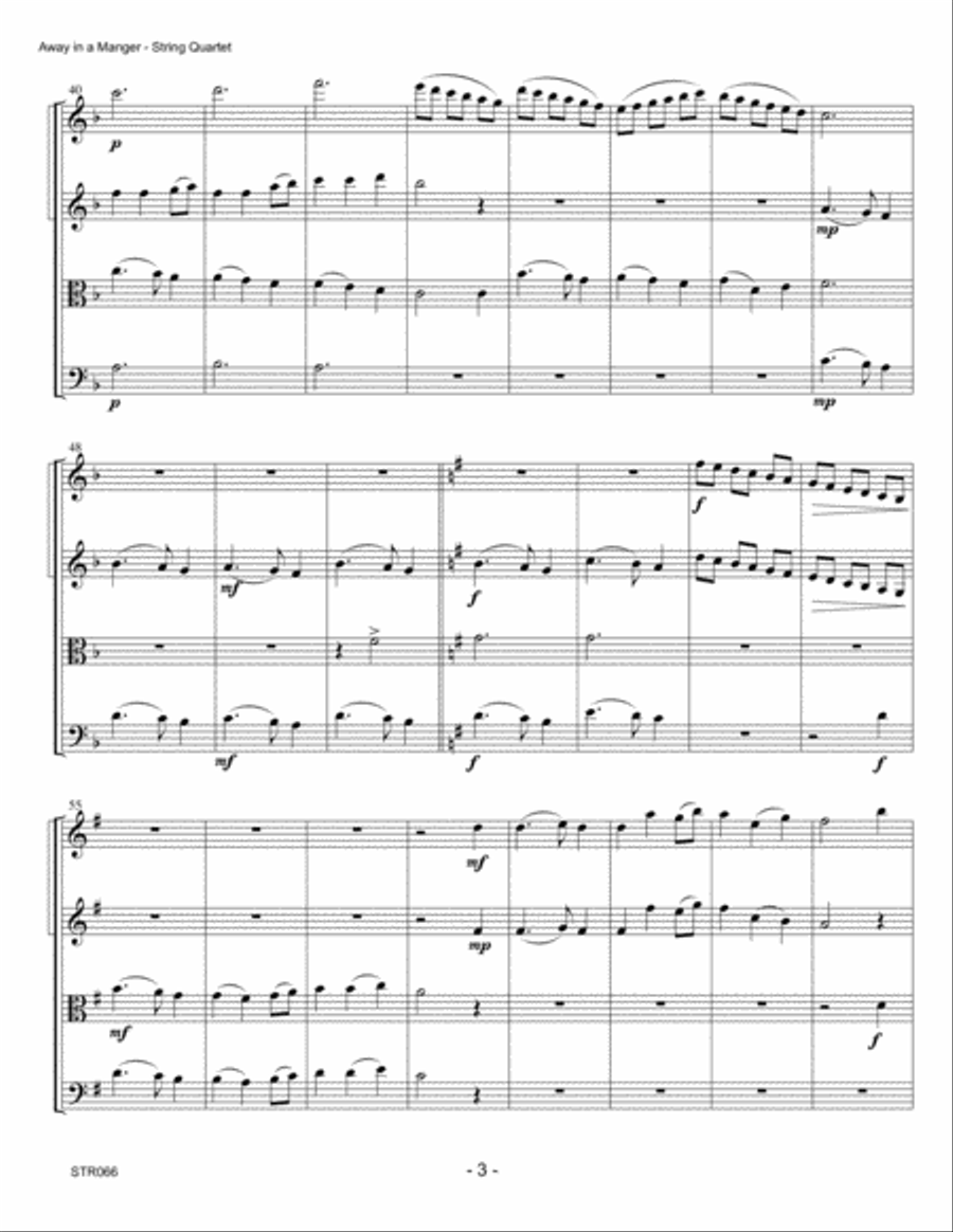 AWAY IN A MANGER for STRING QUARTET (unaccompanied) A Cappella scores gallery preview page 3