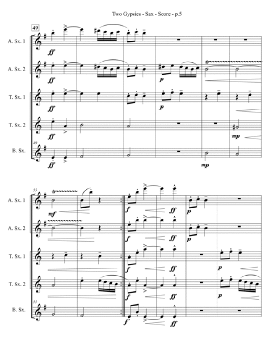 Two Gypsies - Saxophone Quintet/Ensemble Saxophone Quintet scores gallery preview page 6