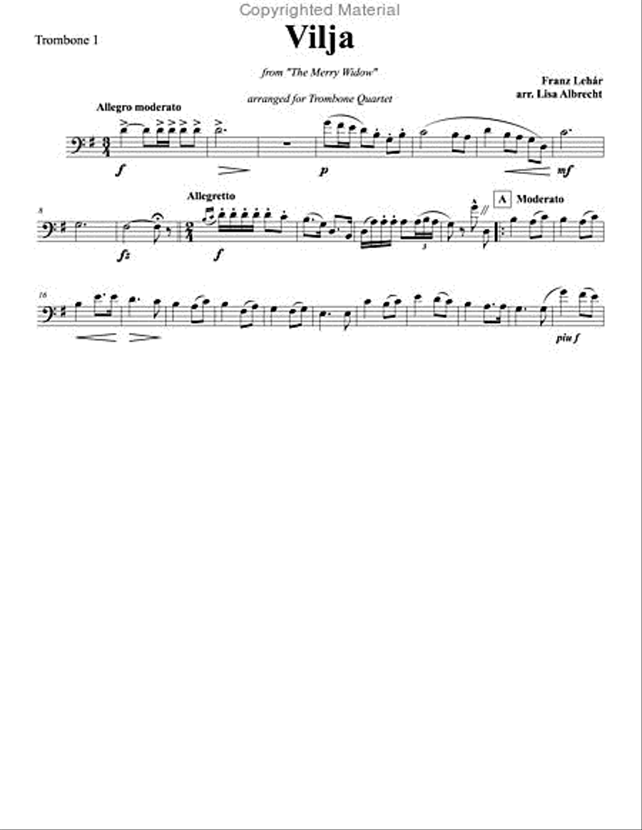 Vilja from the Merry Widow for Trombone Quartet Trombone Quartet scores gallery preview page 4