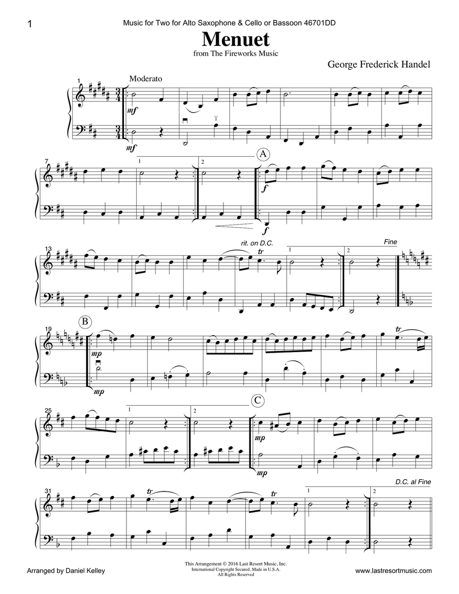 Music for Two - Duets for Alto Saxophone & Cello or Bassoon Woodwind Ensemble scores gallery preview page 3