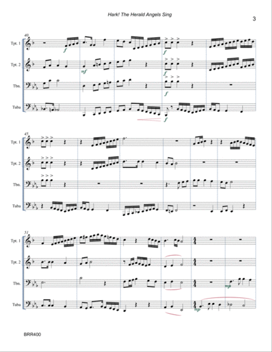 HARK THE HERALD ANGELS SING - BRASS QUARTET (unaccompanied) Brass Quartet scores gallery preview page 3