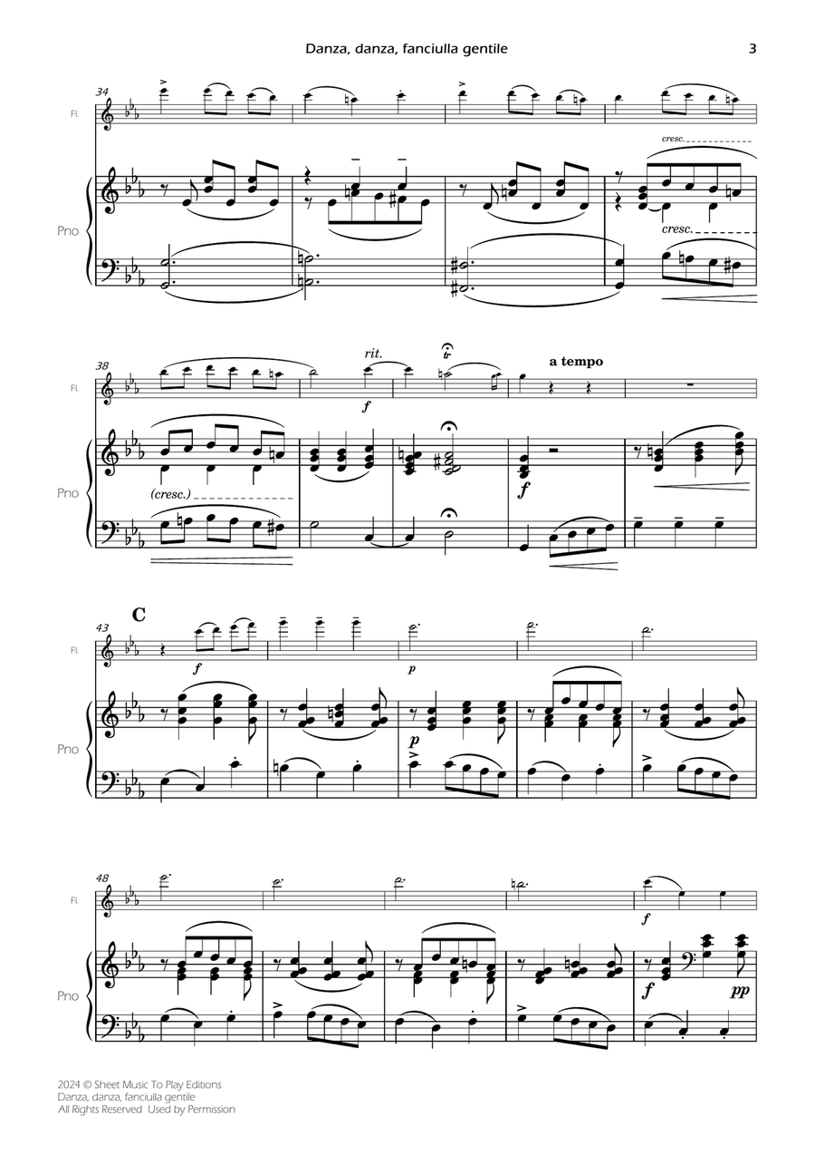 Danza, danza, fanciulla gentile - Flute and Piano (Full Score and Parts) Flute scores gallery preview page 5