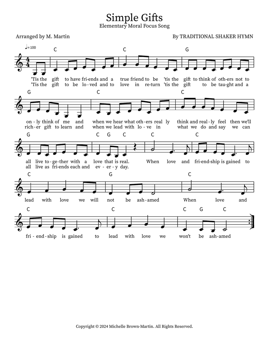 Simple Gifts Simple Gifts Piano scores gallery preview page 1