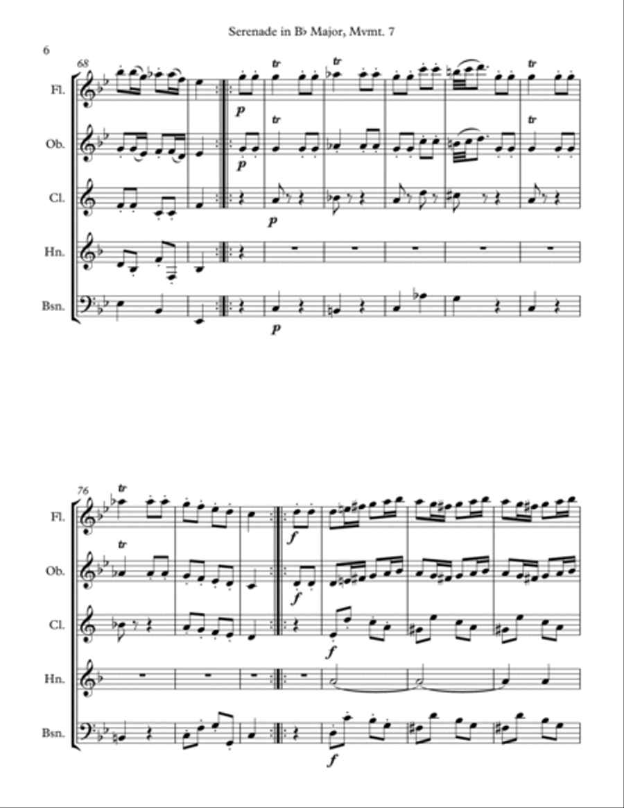 Mozart: Serenade in Bb Major, K. 361 (Gran Partita) for Wind Quintet Mvmt. 7 (Allegro molto) Woodwind Quintet scores gallery preview page 6