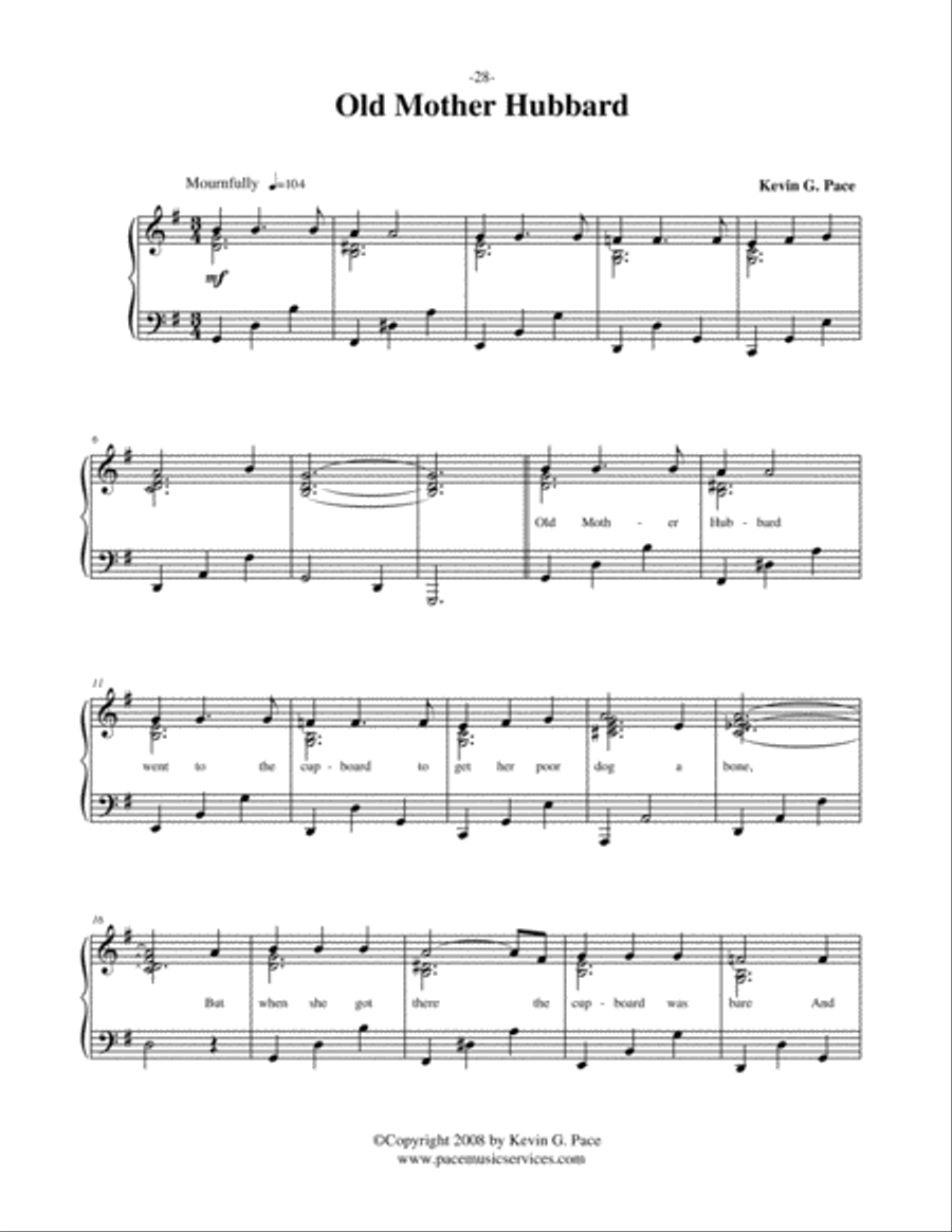 Old Mother Hubbard - vocal solo, piano solo, or unison choir with piano accompaniment Unison Choir scores gallery preview page 2