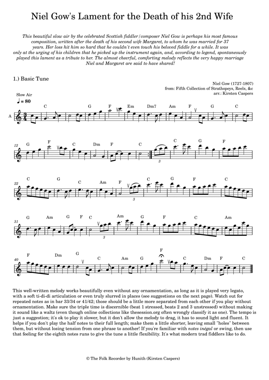 Niel Gow's Lament for the Death of his Second Wife for 2 Recorders (English Edition) Woodwind Duet scores gallery preview page 1