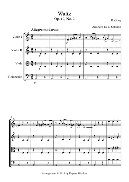 Waltz from ''Lyric Pieces'' Op.12, No.2 - for string quartet
