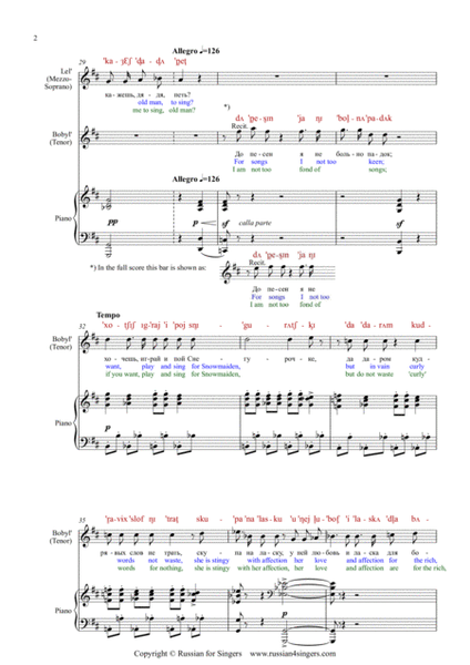"Snowmaiden": Scene of Snowmaiden and Lel'. DICTION SCORE with IPA & translation