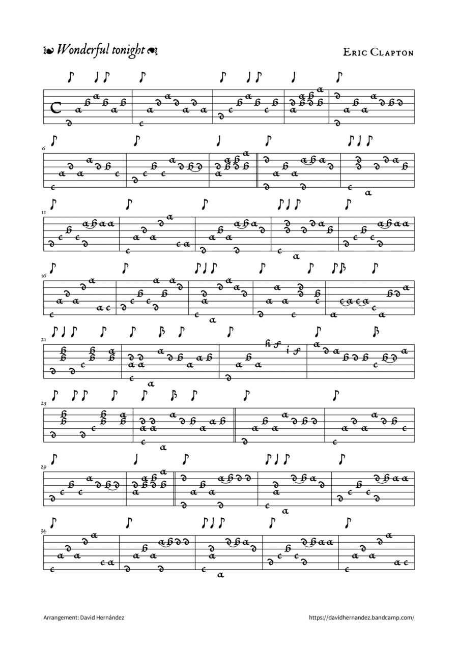 Wonderful Tonight Classical Guitar scores gallery preview page 1