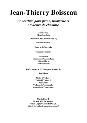 Jean-Thiuerry Boisseau Concertino for Piano, Trumpet in Bb and Orchestra, score and solo parts