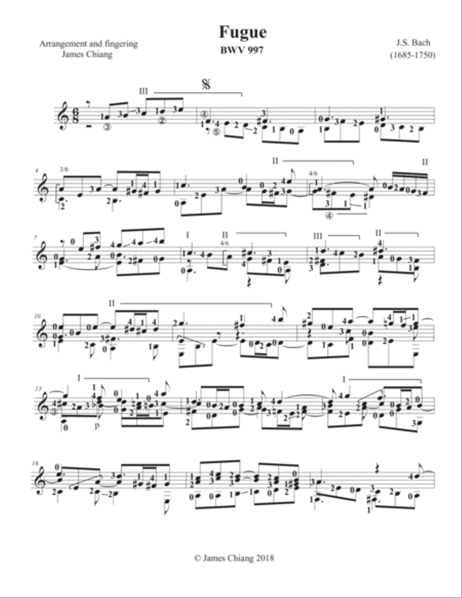 Bach - Lute Suite in A minor (BWV 997) for classical guitar. Lute scores gallery preview page 5