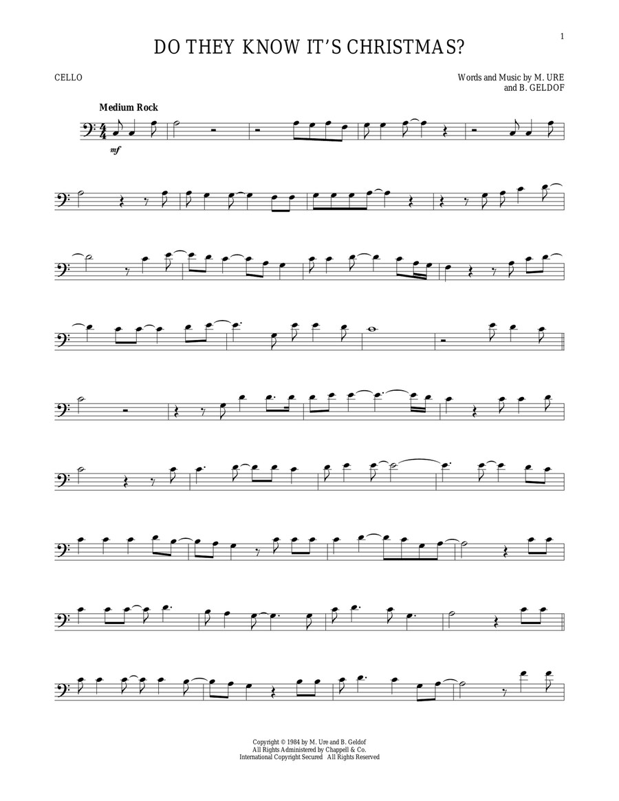 Do They Know It's Christmas? (Feed The World) Cello Solo scores gallery preview page 1