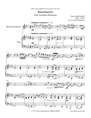 Book cover for Intermezzo from Cavalleria Rusticana - Baritone Saxophone and Piano