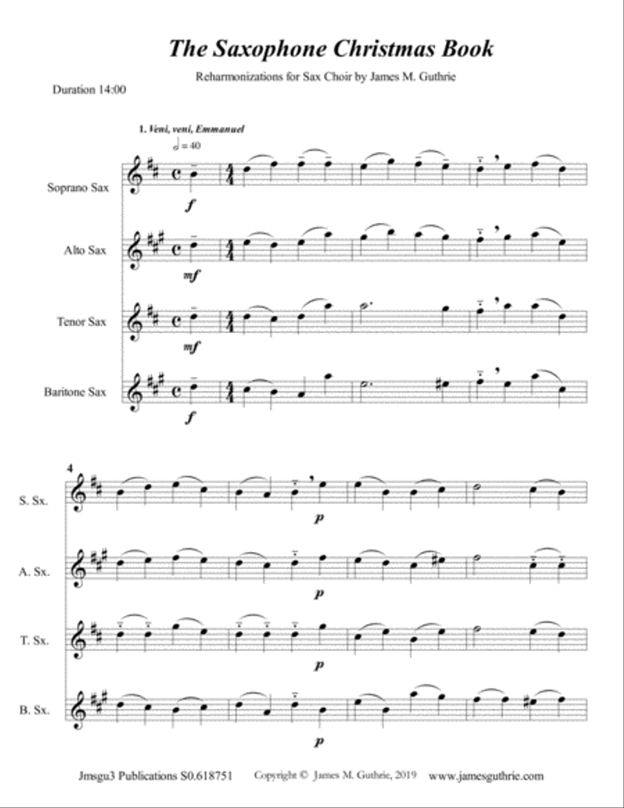 Guthrie: The Saxophone Choir Christmas Book Tenor Saxophone scores gallery preview page 1