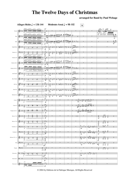 Paul Wehage : The Twelve Days Of Christmas, arranged for concert band, full score