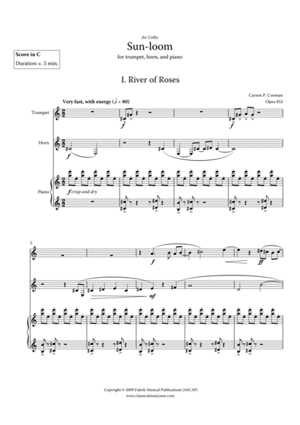Carson Cooman : Sun-loom (2009), a trio for trumpet, horn, and piano