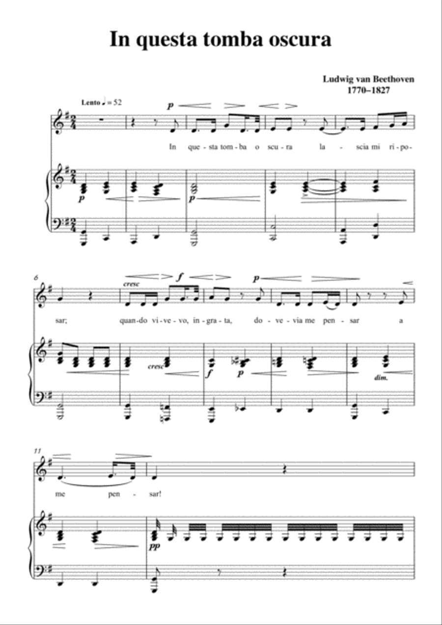 Beethoven-In questa tomba oscura in G Major,for voice and piano Voice Solo scores gallery preview page 3