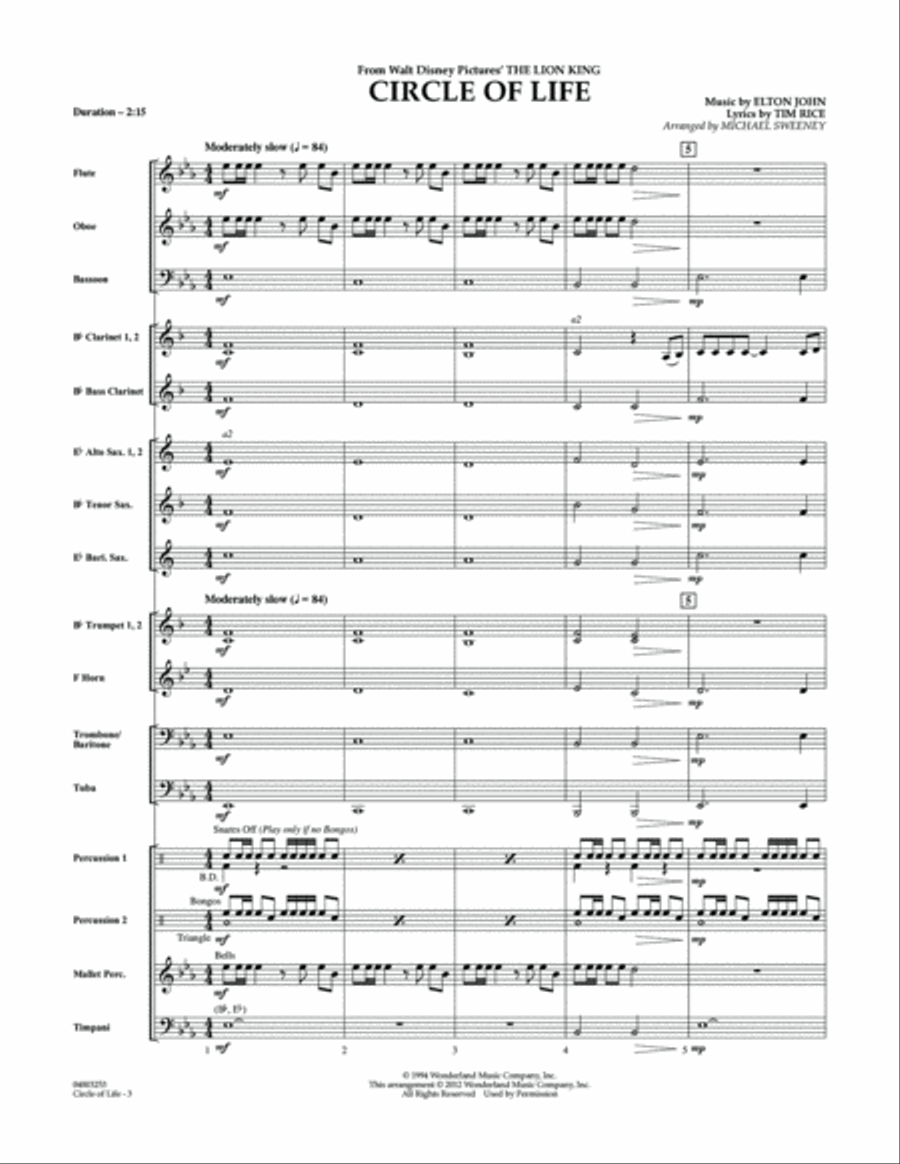 Circle of Life (from The Lion King) (arr. Michael Sweeney) - Full Score Concert Band scores gallery preview page 2