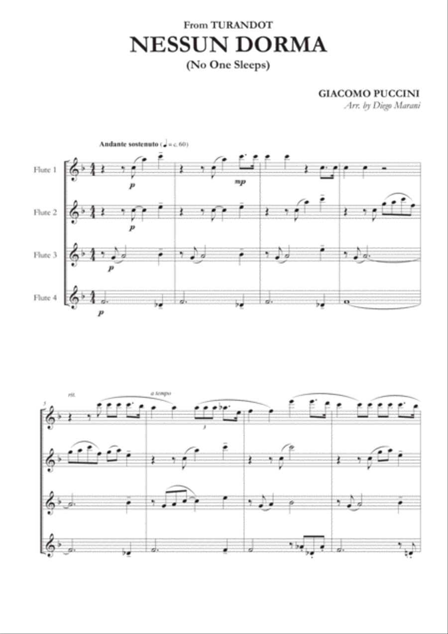 Nessun Dorma for Flute Quartet Flute Quartet scores gallery preview page 3