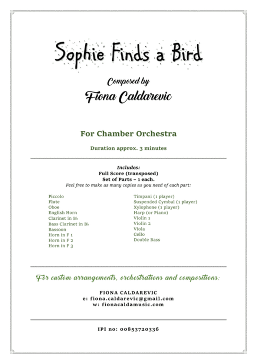 Sophie Finds a Bird - for chamber orchestra image number null
