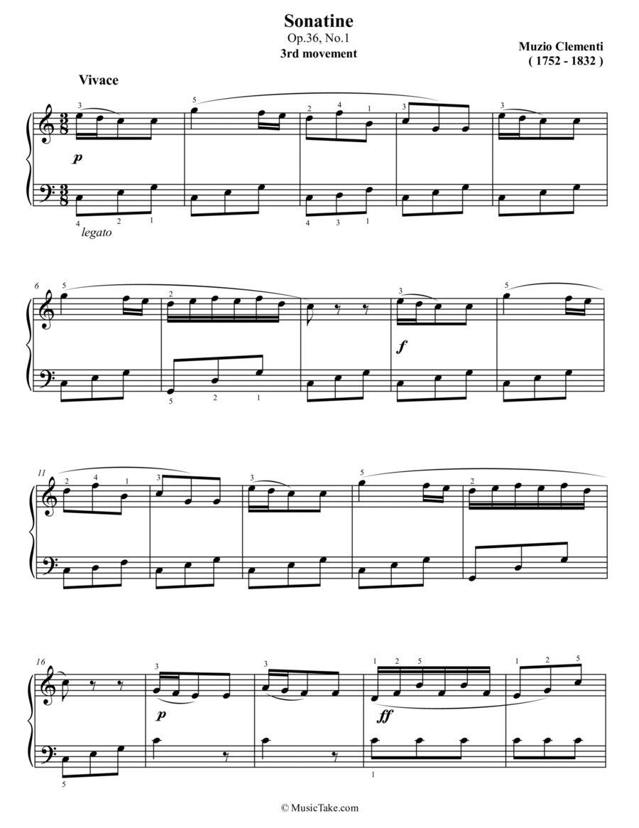 Clementi Sonatina in C Major Op.36 No.1 (3rd movement) Easy Piano scores gallery preview page 1