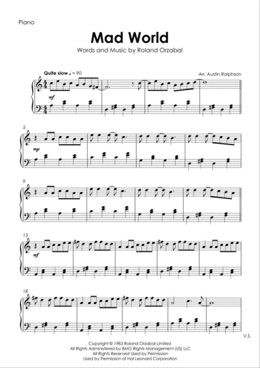 Mad World Mad World Easy Piano scores gallery preview page 2