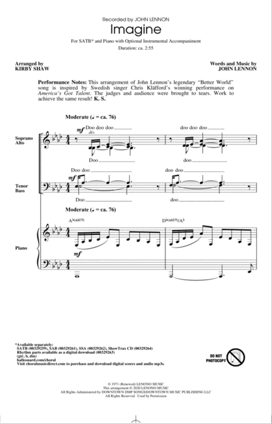 Imagine (arr. Kirby Shaw) 4-Part scores gallery preview page 1