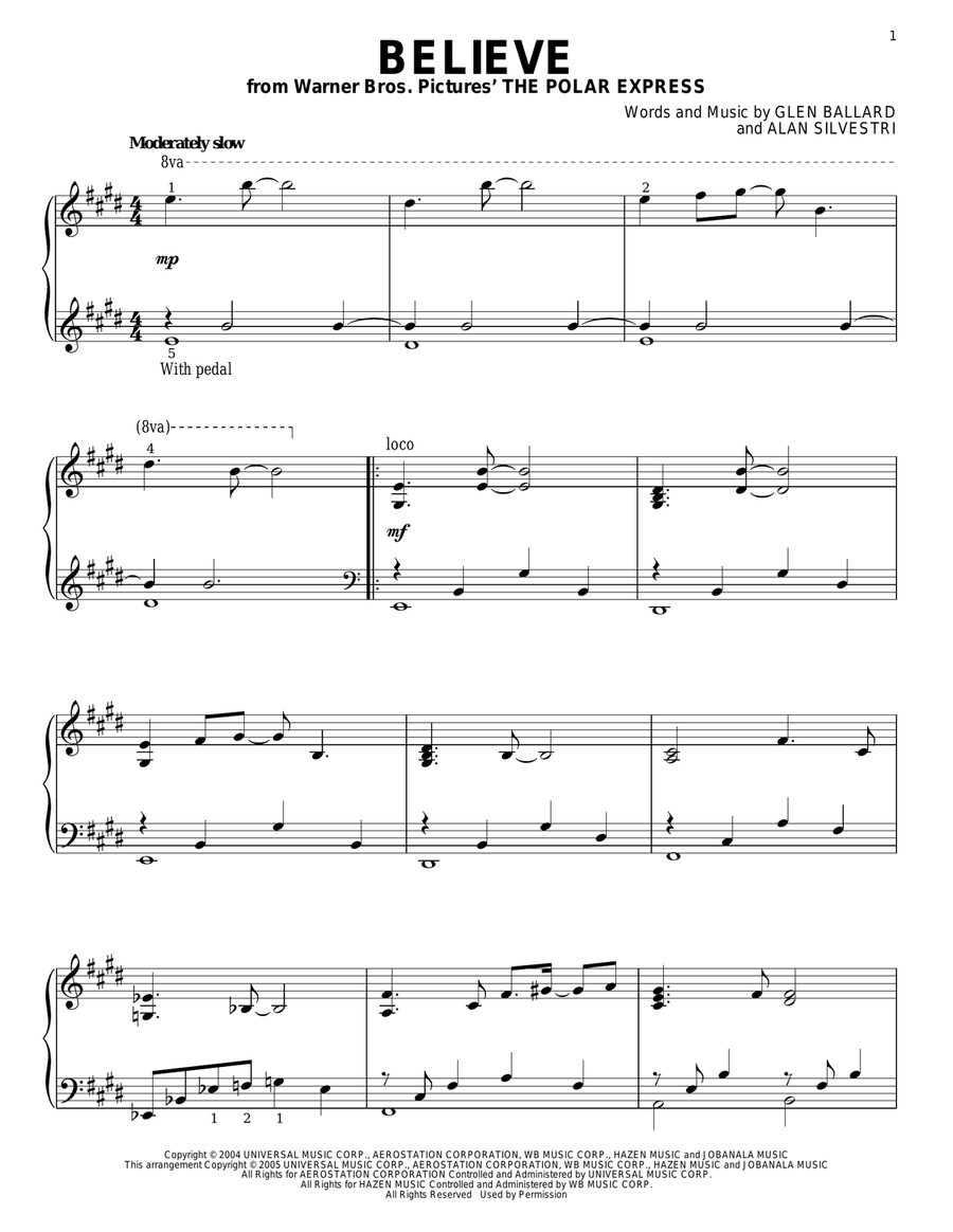 Believe (from The Polar Express) Piano Solo scores gallery preview page 1