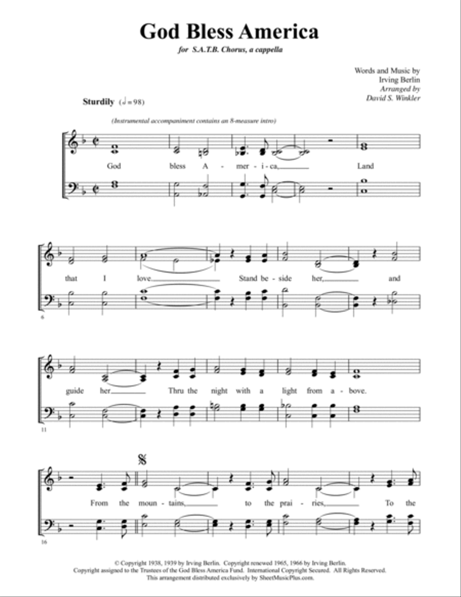 God Bless America God Bless America 4-Part scores gallery preview page 2