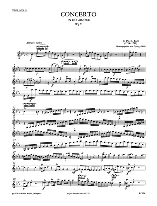 Concerto fur Cembalo (Klavier) und Streichorchester c minor Wq 31