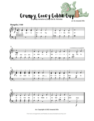 Grumpy Gooey Goblin Guy (a Halloween variation of Jolly Old St Nicholas for Easy Piano)