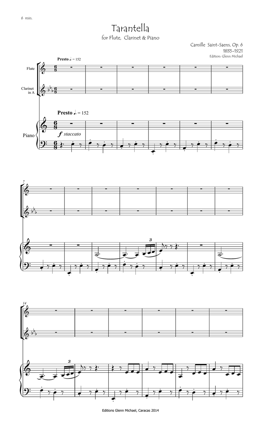 Saint Saens Tarantella for flute, clarinet & piano Saint Saens Tarantella for flute, clarinet & piano Small Ensemble scores gallery preview page 2