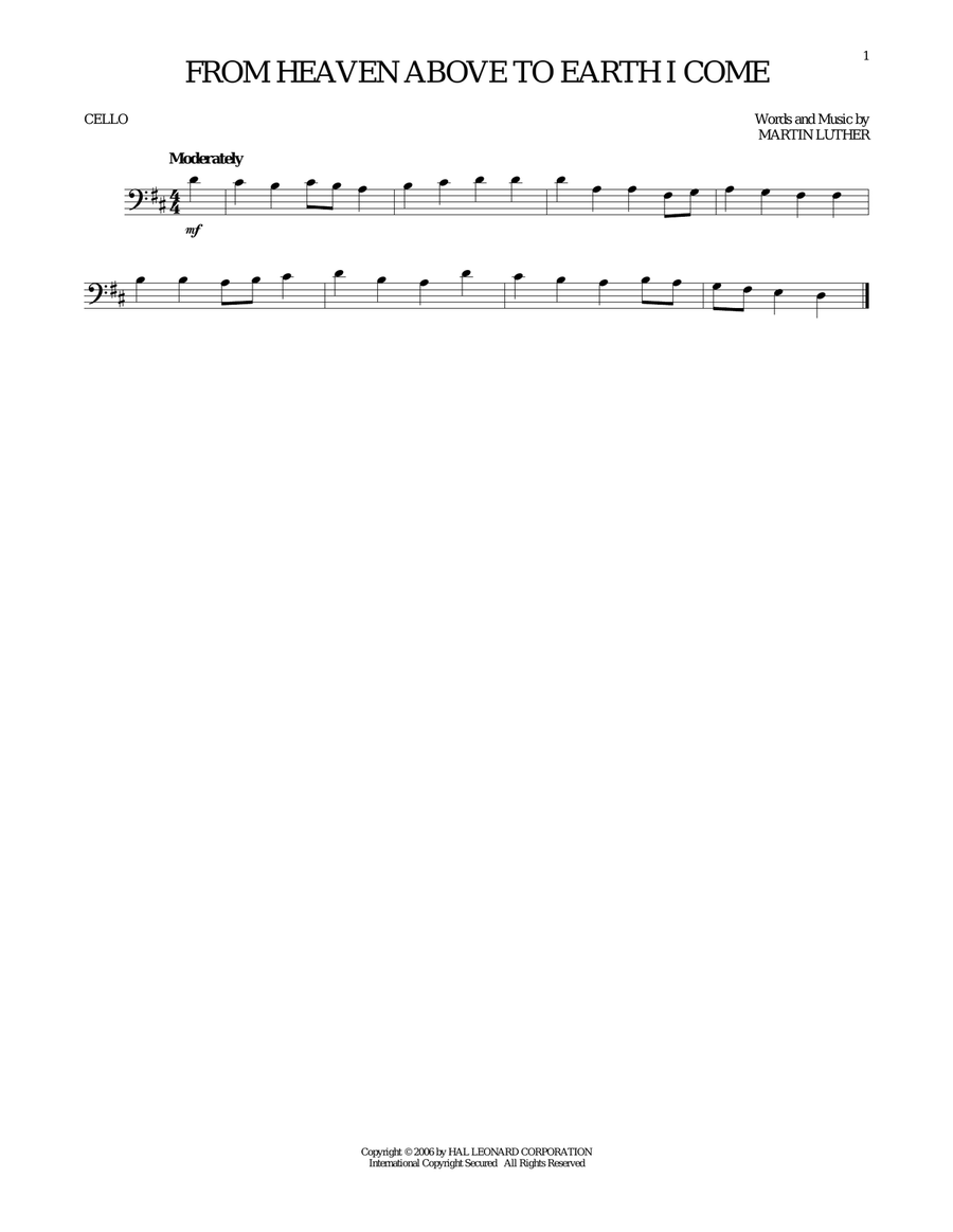 From Heaven Above To Earth I Come Cello Solo scores gallery preview page 1
