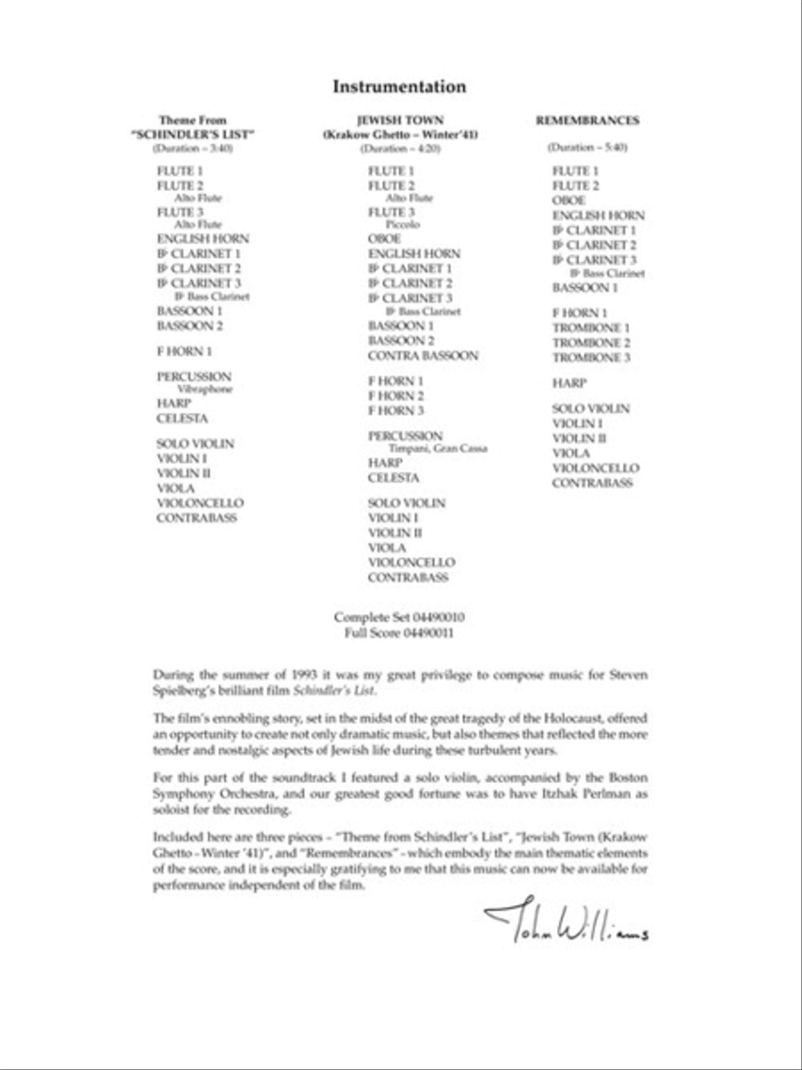 Three Pieces from Schindler's List Full Orchestra scores gallery preview page 3