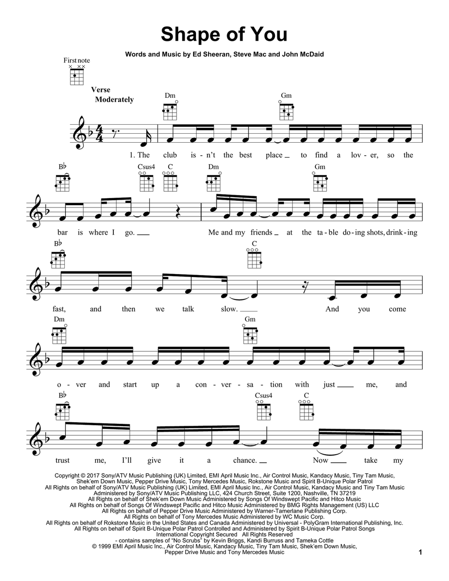 Shape Of You Ukulele scores gallery preview page 1