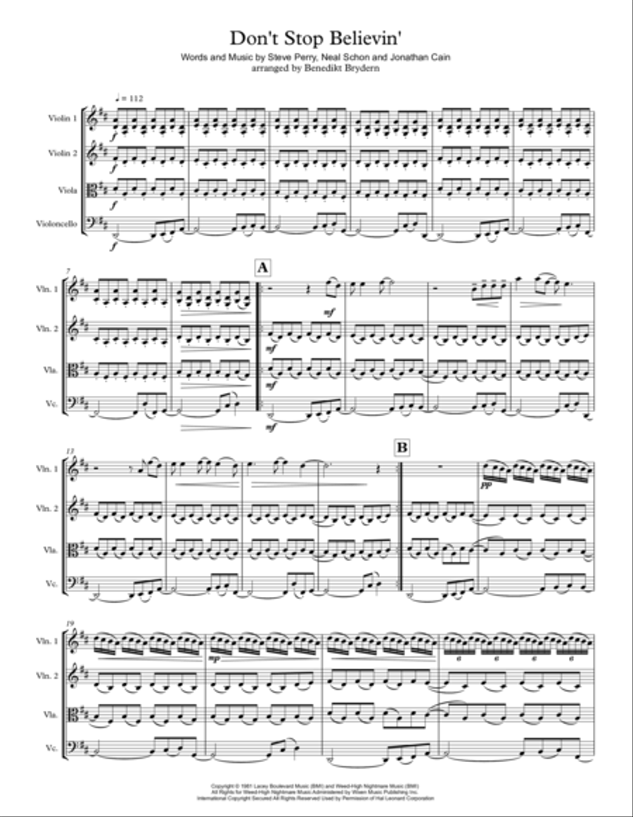Don't Stop Believin' String Quartet scores gallery preview page 2