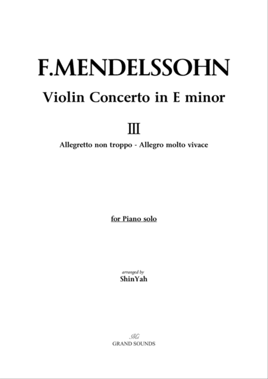 Mendelssohn Violin Concerto in E miner for Piano Solo Piano Solo scores gallery preview page 1