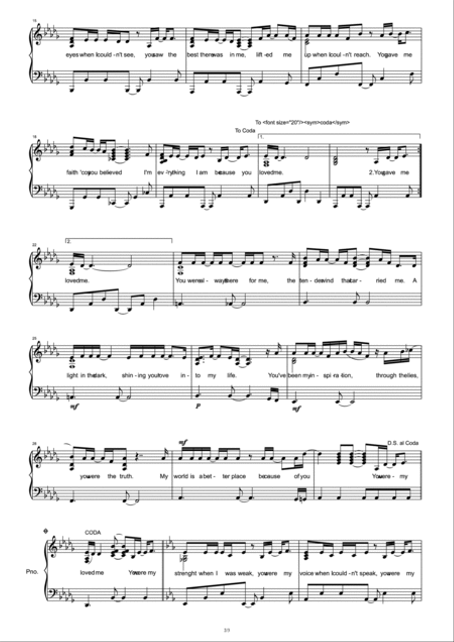 Because You Loved Me Piano Solo scores gallery preview page 2