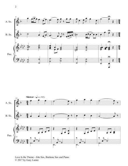 LOVE IS THE THEME (Trio – Alto Sax, Baritone Sax & Piano with Score/Parts) image number null