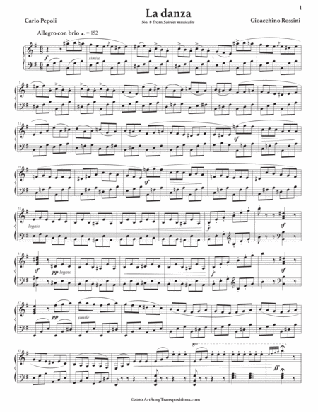 ROSSINI: La danza (transposed to E minor, bass clef)