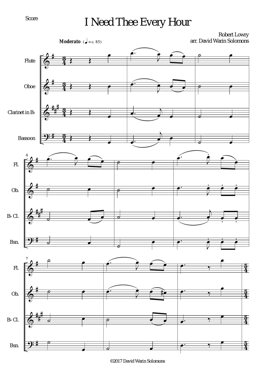I Need Thee Every Hour for wind quartet Woodwind Quartet scores gallery preview page 1