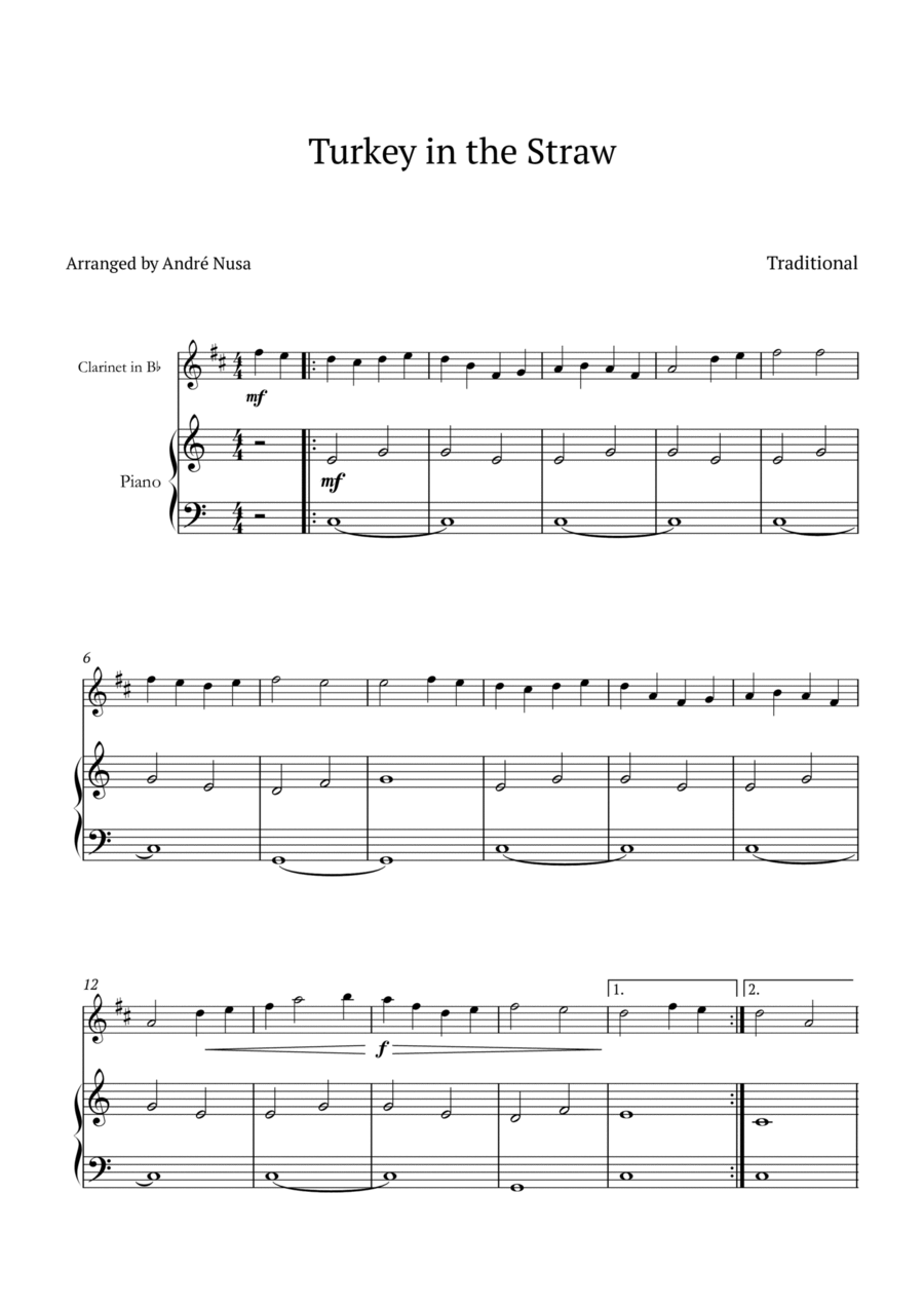 Turkey in the Straw B-Flat Clarinet scores gallery preview page 1